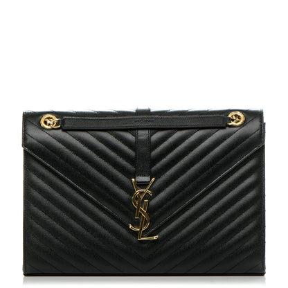 Saint Laurent Grain De Poudre Matelasse Chevron Large Monogram Satchel Black 1 of 11