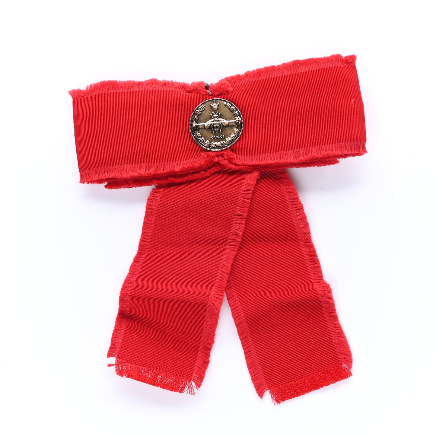 Grosgrain Crystal Bow Brooch Red