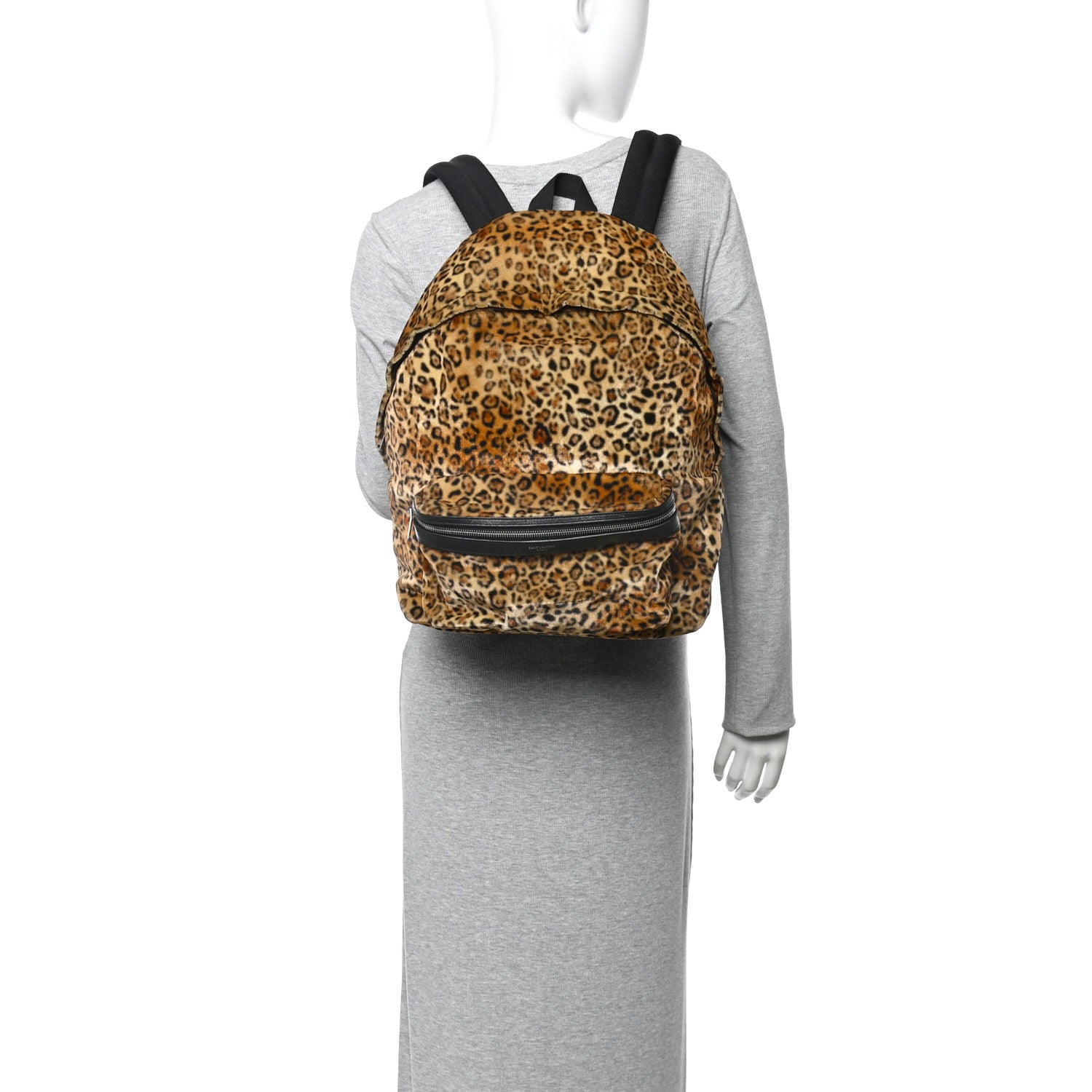 Saint Laurent Velvet Printed Leopard Classic Hunting Backpack Brown 2 of 13