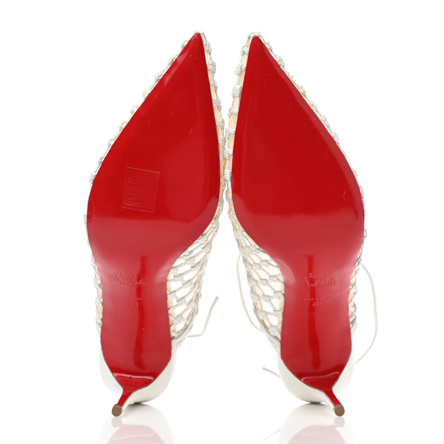 Christian Louboutin Shiny Nappa Woven Mesh Cage Curry 85 Sandals 40 Latte 5 of 11