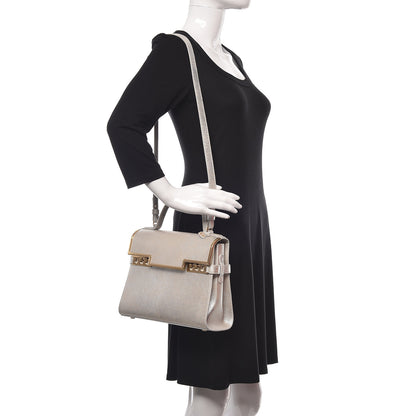 Delvaux Metallic Crispy Calfskin MM Metal Frame Tempete Satchel Antique Silver 2 of 13