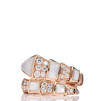 Bulgari 18K Rose Gold Diamond Mother of Pearl Serpenti Ring M 50 5.25 3 of 6