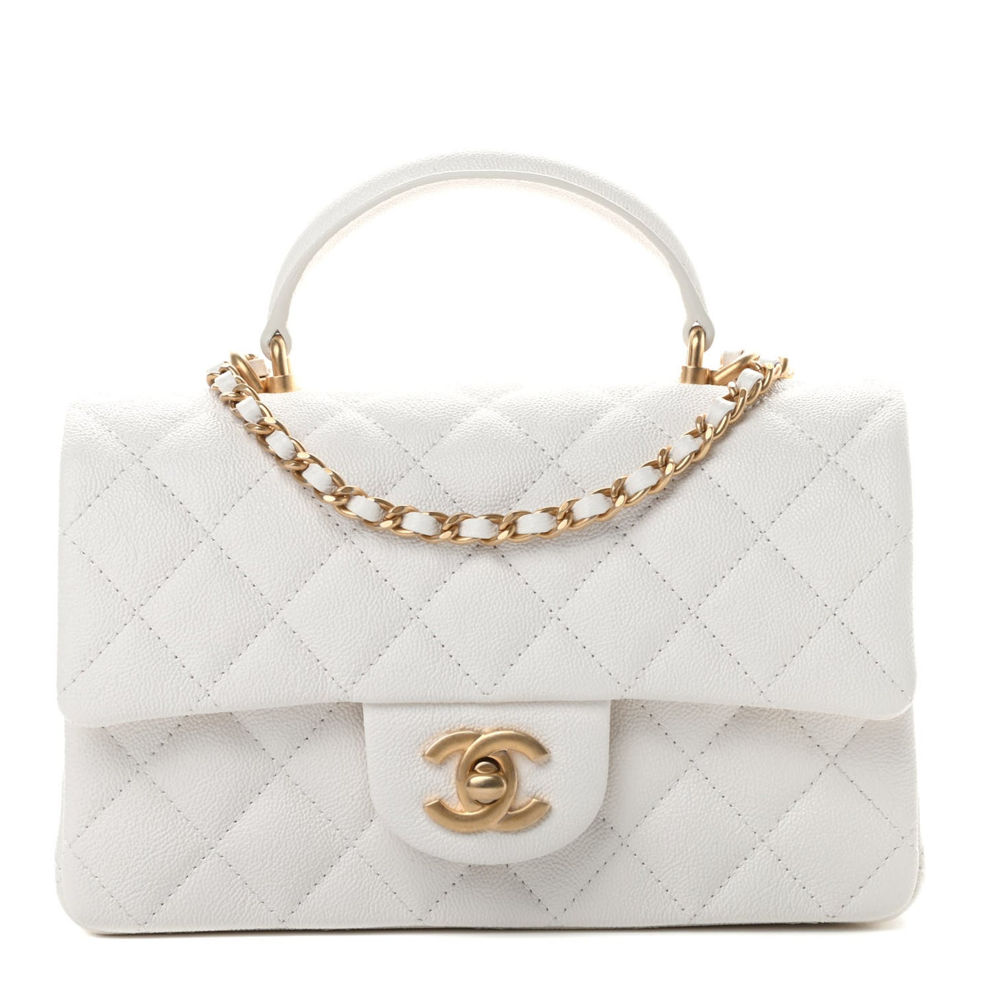 Caviar Quilted Mini Top Handle Rectangular Flap White