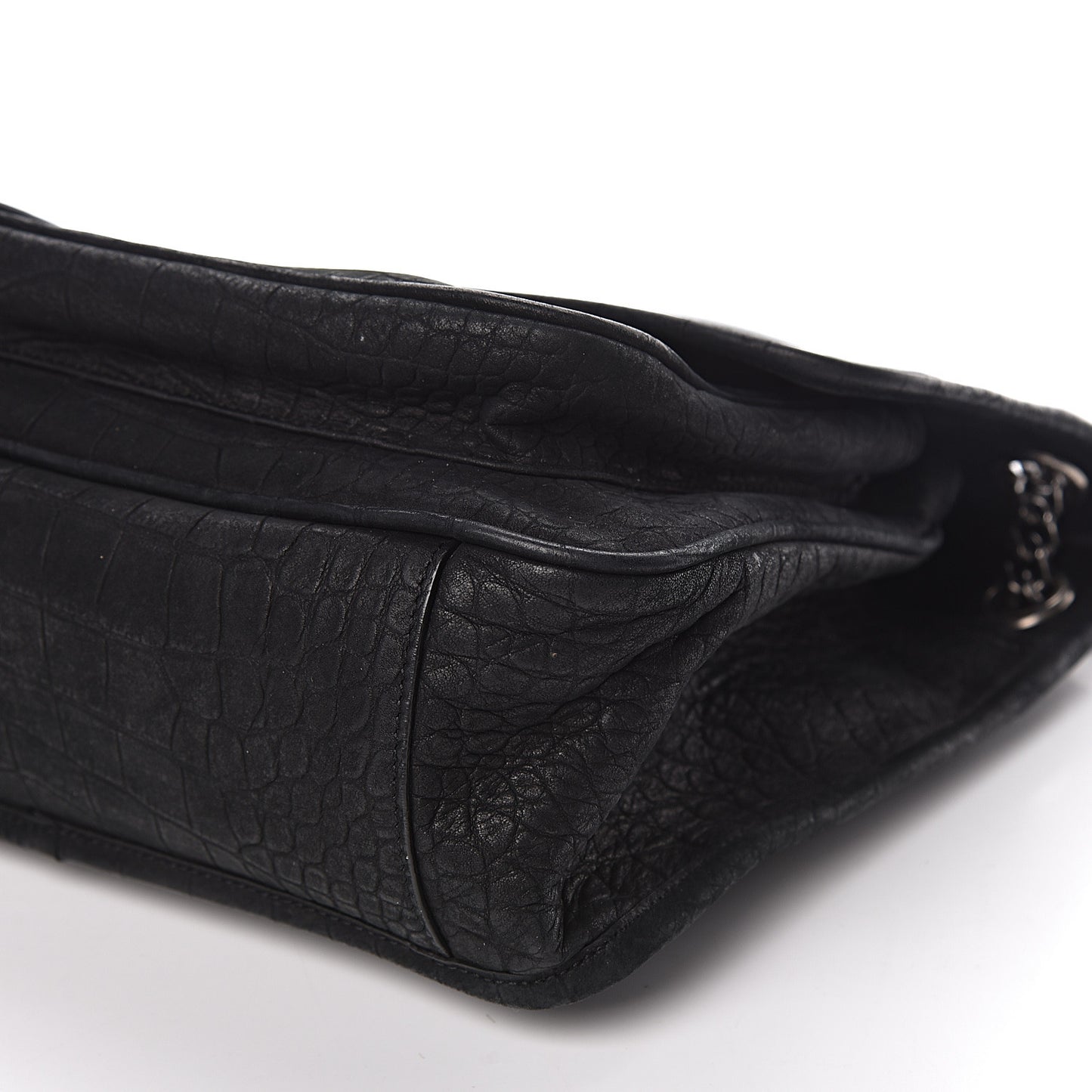 Nubuck Crocodile Embossed Monogram Medium Niki Chain Satchel Black