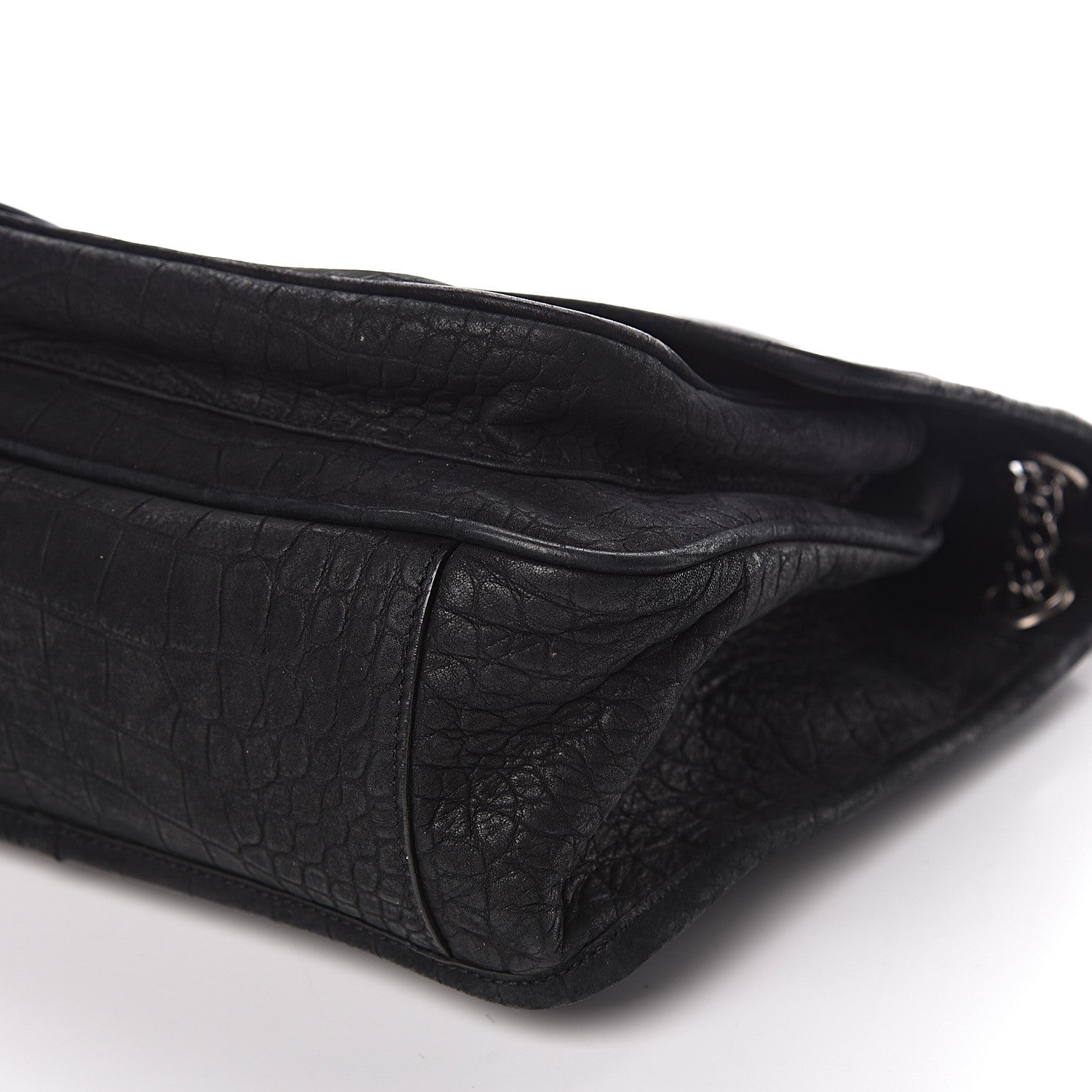 Saint Laurent Nubuck Crocodile Embossed Monogram Medium Niki Chain Satchel Black 15 of 17