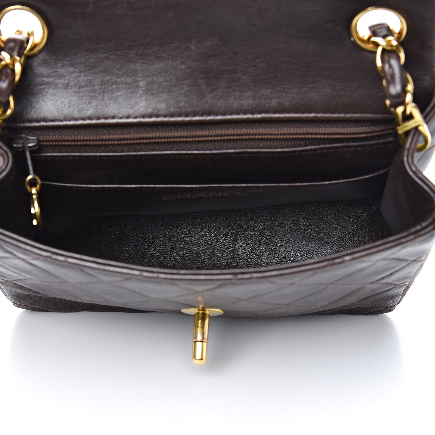 Lambskin Quilted Mini Square Flap Brown