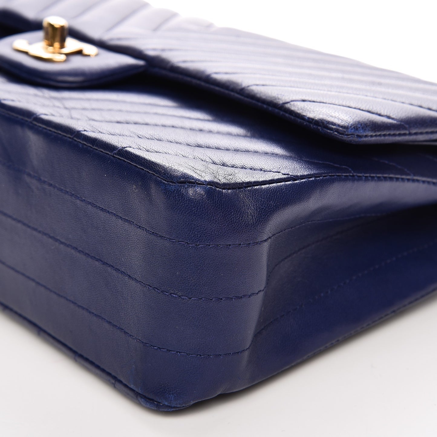 Lambskin Chevron Quilted Medium Double Flap Blue