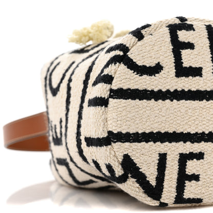 Celine All Over Textile Calfskin Striped Teen Drawstring Bag White Black 4 of 8