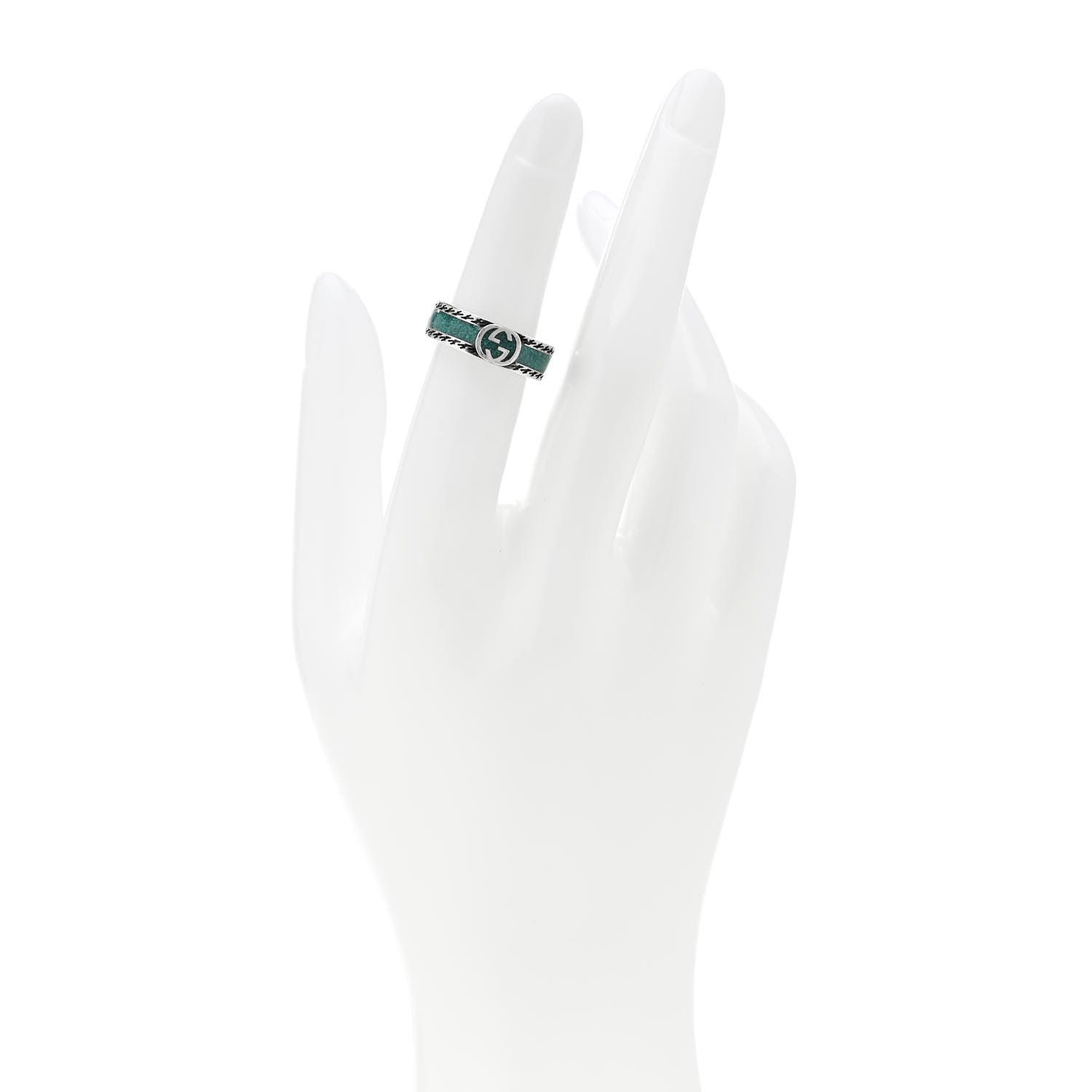 Gucci Sterling Silver Enamel Interlocking G ring 49 5 Turquoise 2 of 7