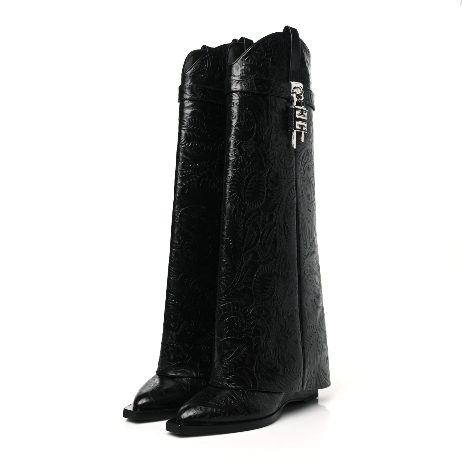 Givenchy Calfskin Cowboy Shark Lock High Boots 40 Black 4 of 9