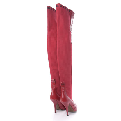Fendi Vitello Lucido Stretch Fabric Striped Rockoko Thigh High 105mm Sock Boots 40 Fragola Black 4 of 6