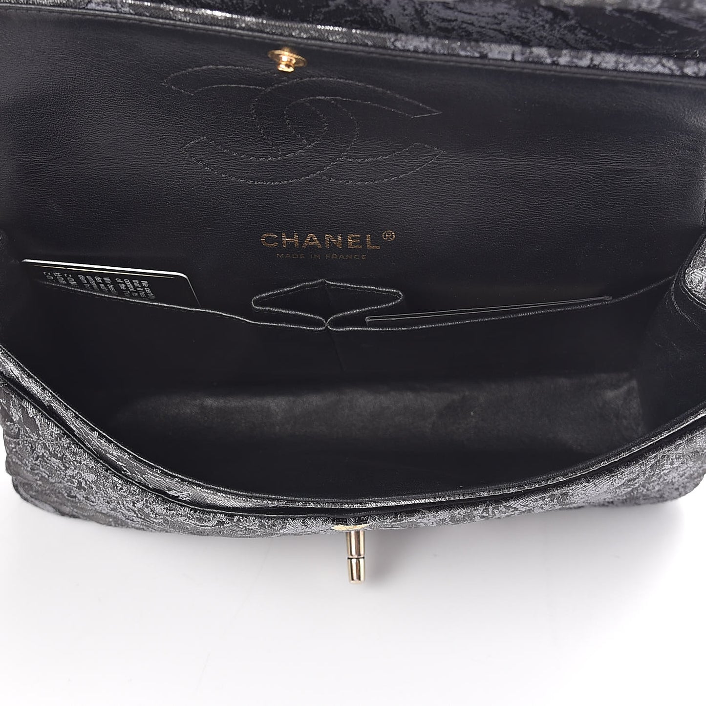 Metallic Brocade Quilted Medium Double Flap Dark Grey