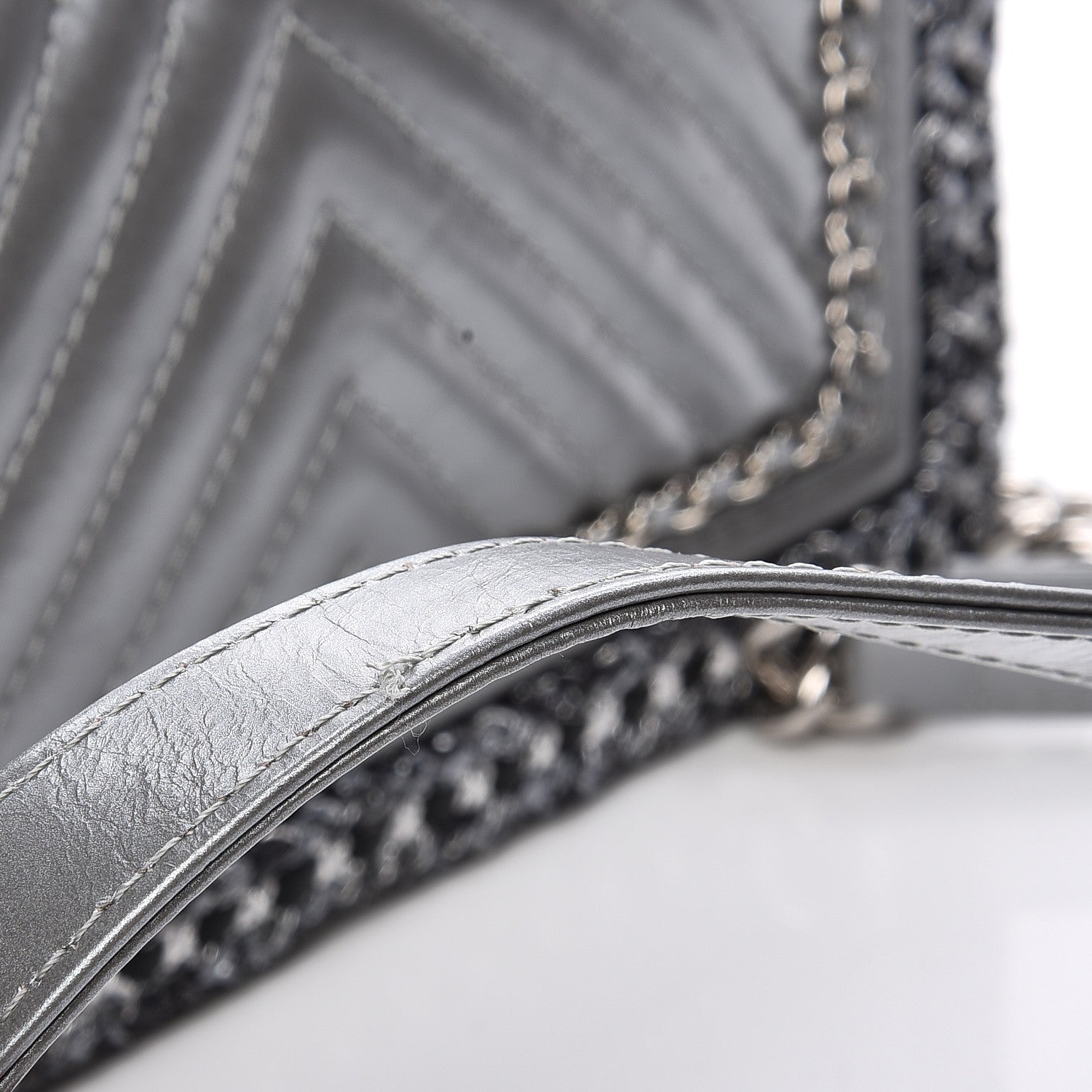 Chanel Metallic Calfskin Chevron Quilted Medium Boy Chained Flap Silver 9 of 10