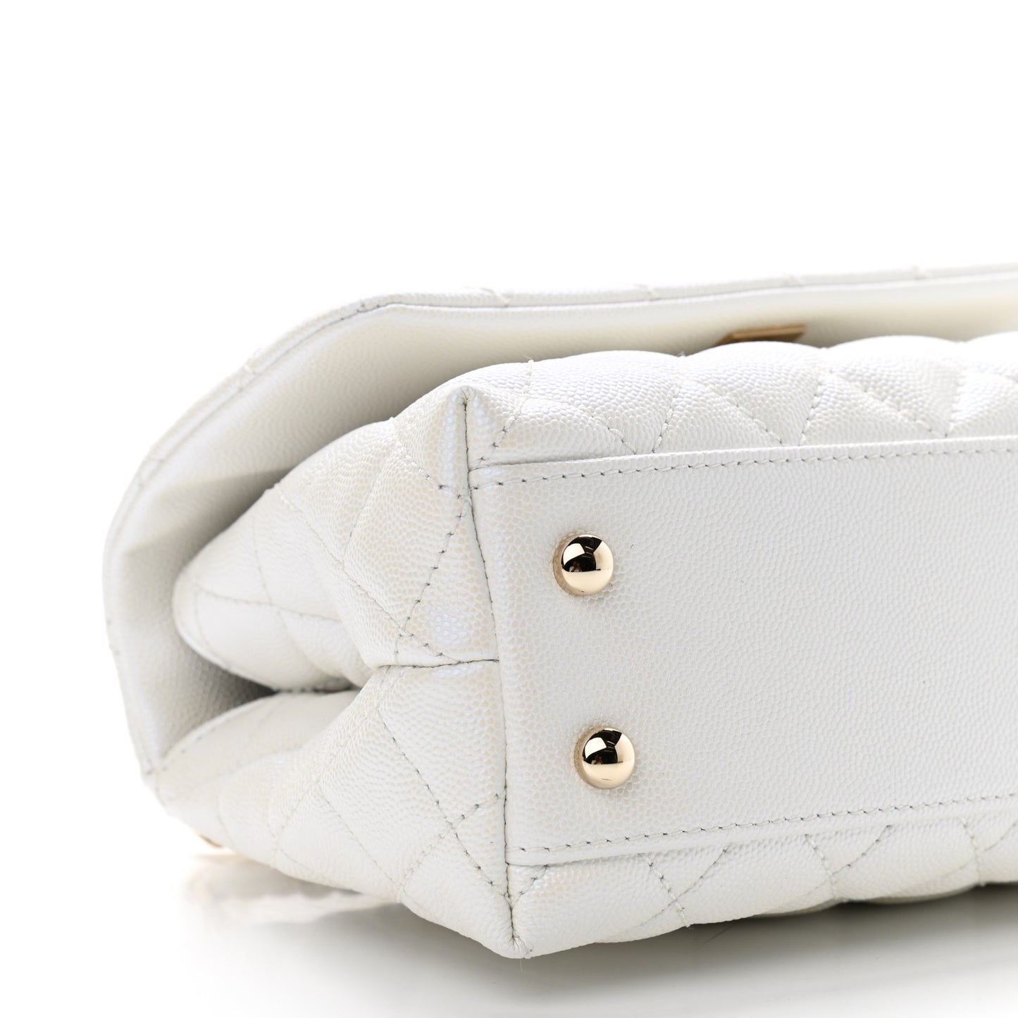 Iridescent Caviar Quilted Mini Coco Handle Flap White