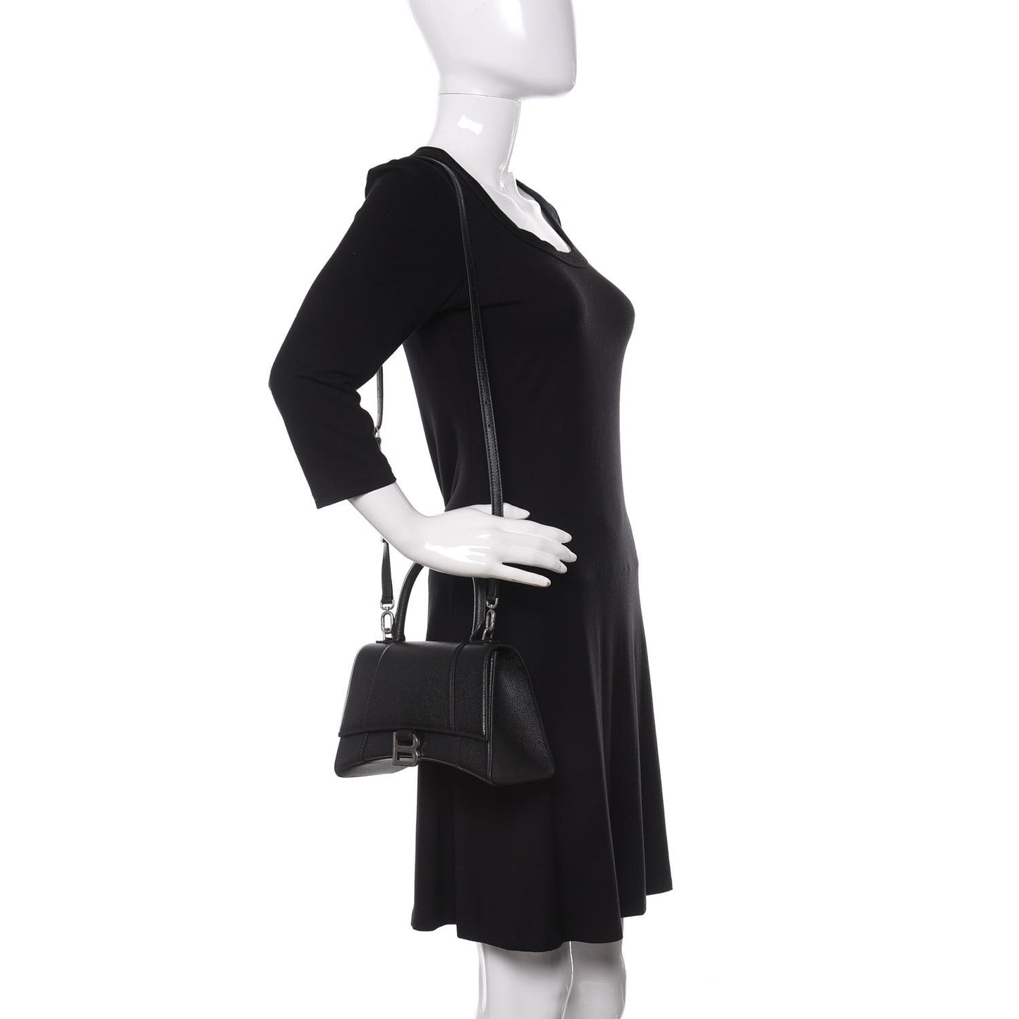 Grained Calfskin Small Hourglass Top Handle Bag Black