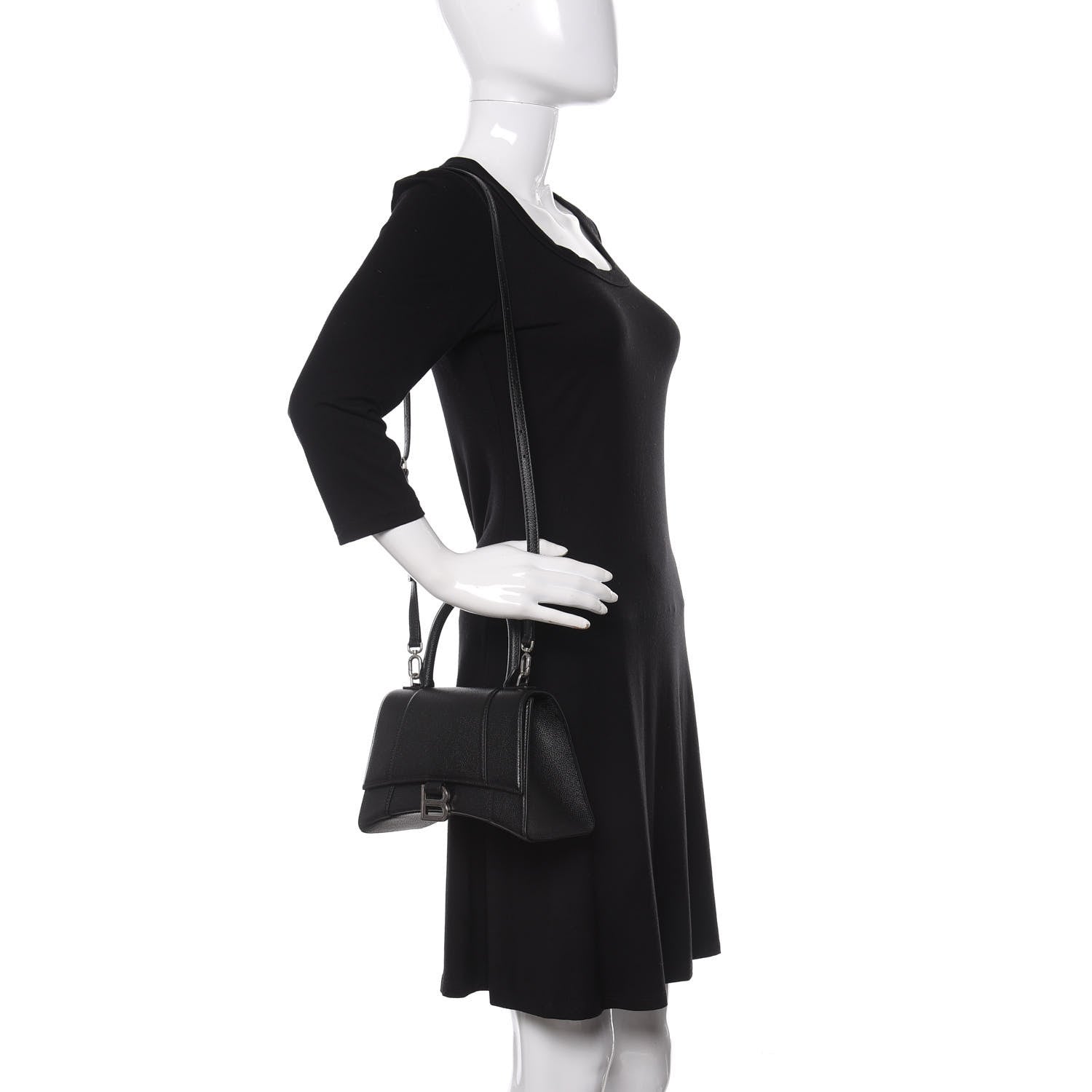 Balenciaga Grained Calfskin Small Hourglass Top Handle Bag Black 2 of 11