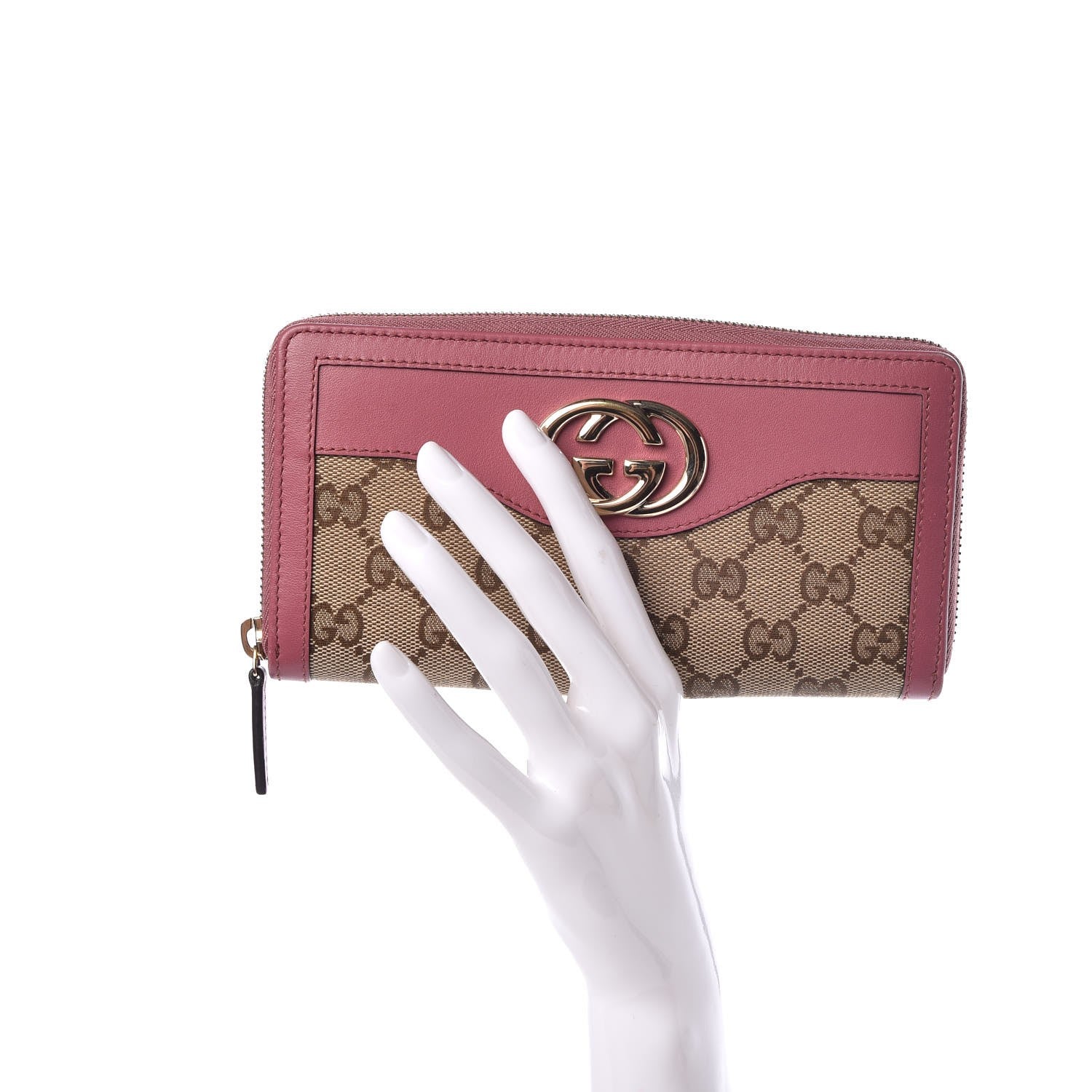 Gucci Monogram Margaux Calfskin Sukey Zip Around Wallet Beige Ebony Vintage Rose 2 of 8