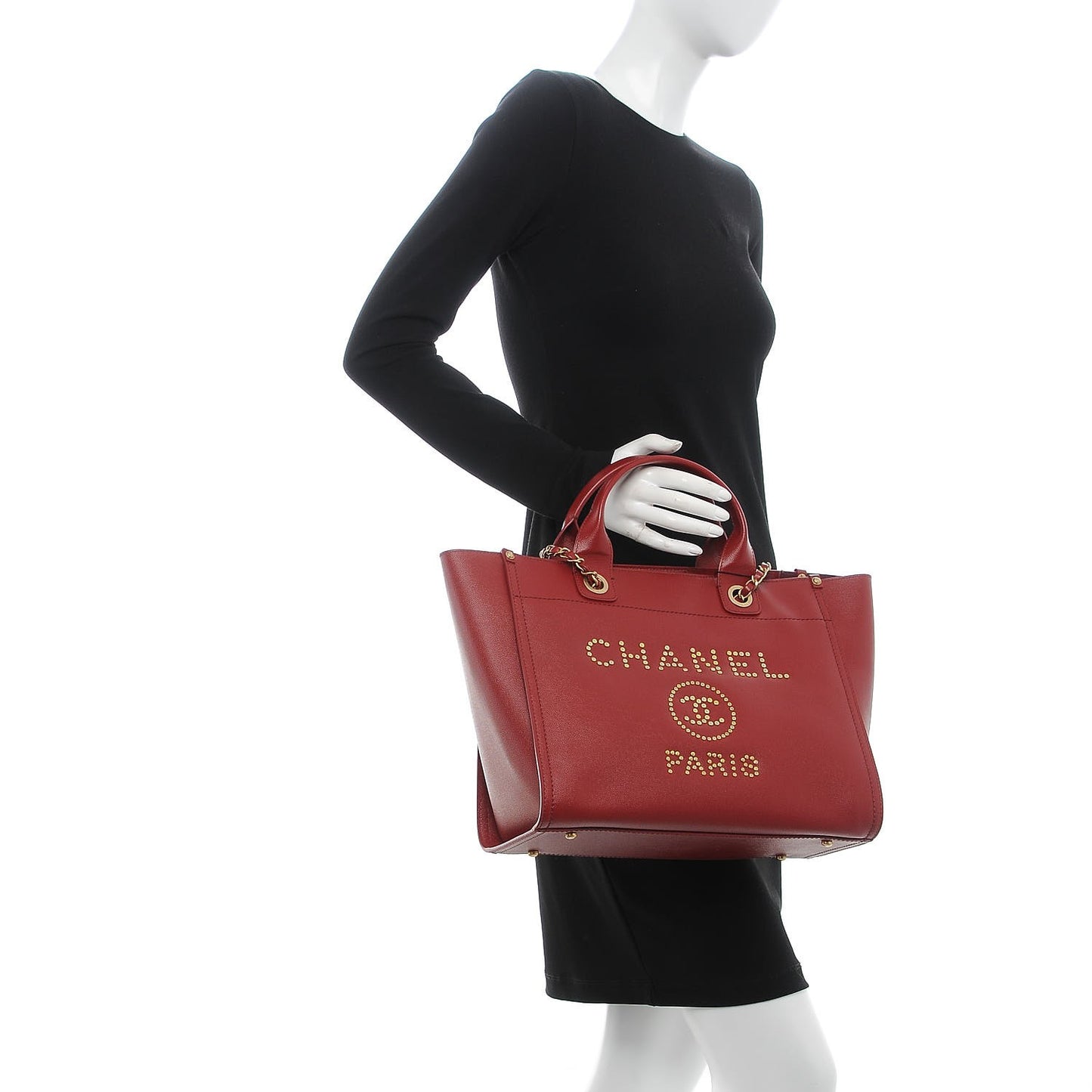 Caviar Small Studded Deauville Tote Burgundy