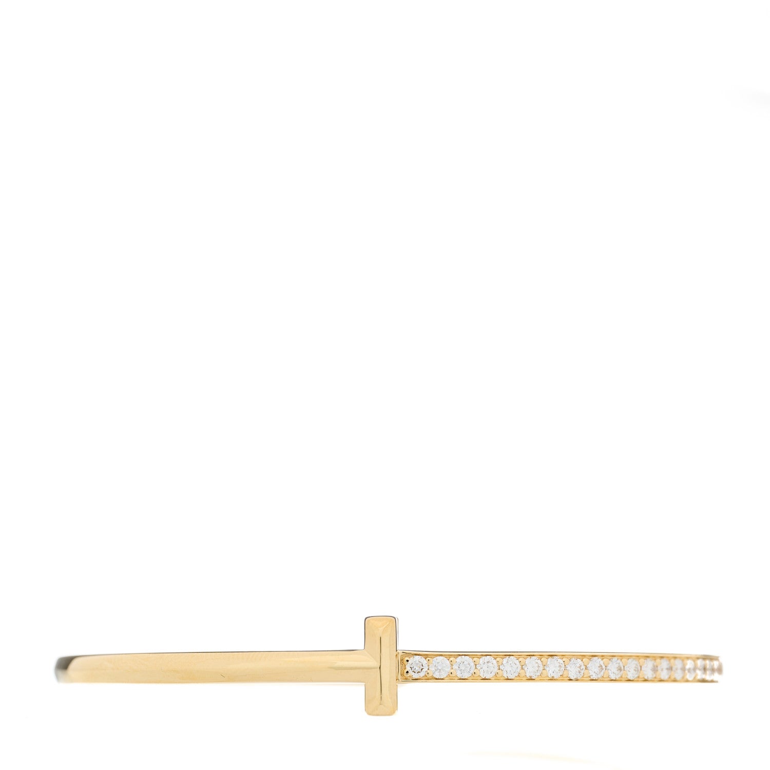 Tiffany 18K Yellow Gold Diamond Narrow T1 Hinged Bangle Bracelet 1 of 5