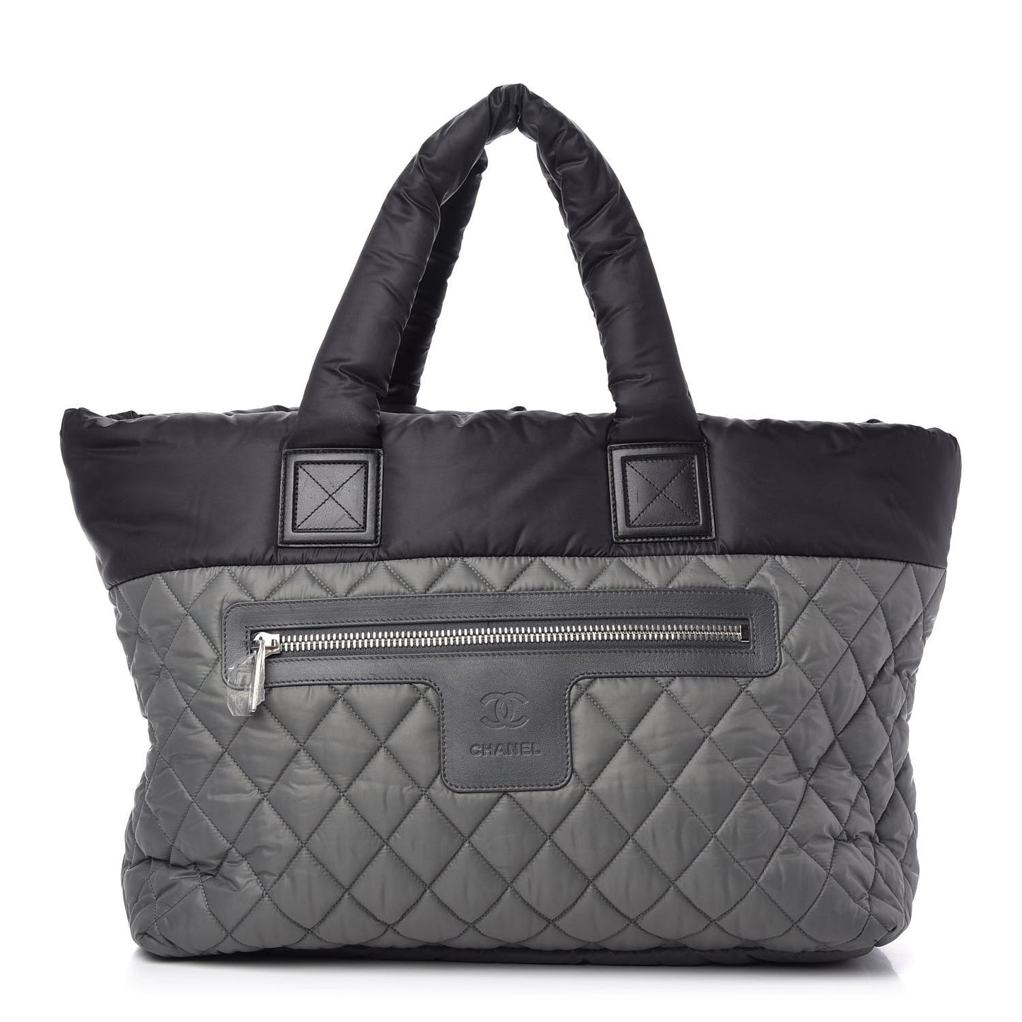 Nylon Quilted Large Coco Cocoon Reversible Tote Black Grey