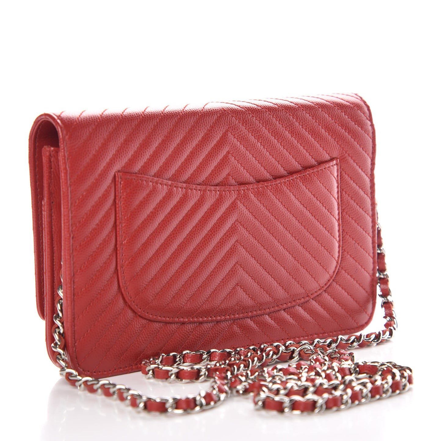 Caviar Chevron Quilted Wallet On Chain WOC Red