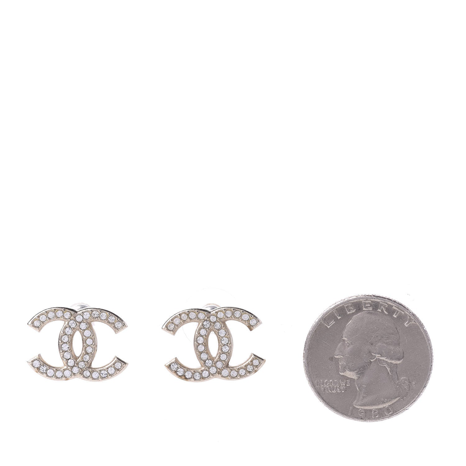 Chanel Crystal CC Stud Earrings Gold 2 of 5