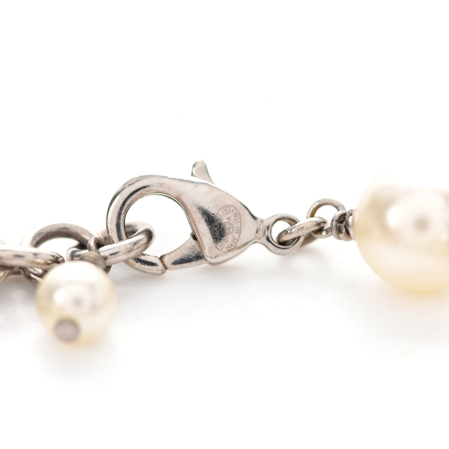 Chanel Crystal Pearl CC Charm Bracelet Silver 4 of 4