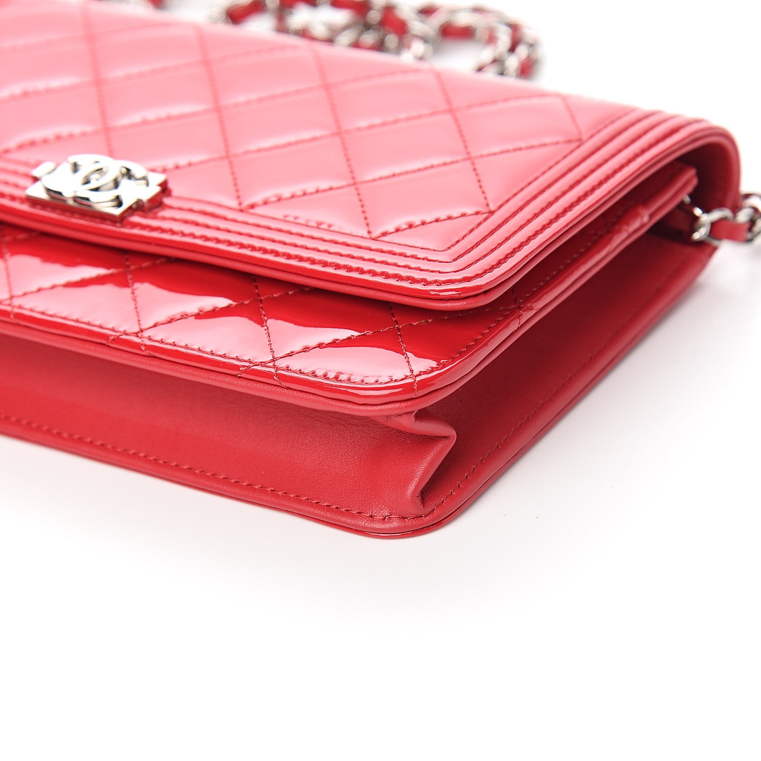 Chanel Patent Calfskin Quilted Boy Wallet On Chain WOC Red 9 of 10