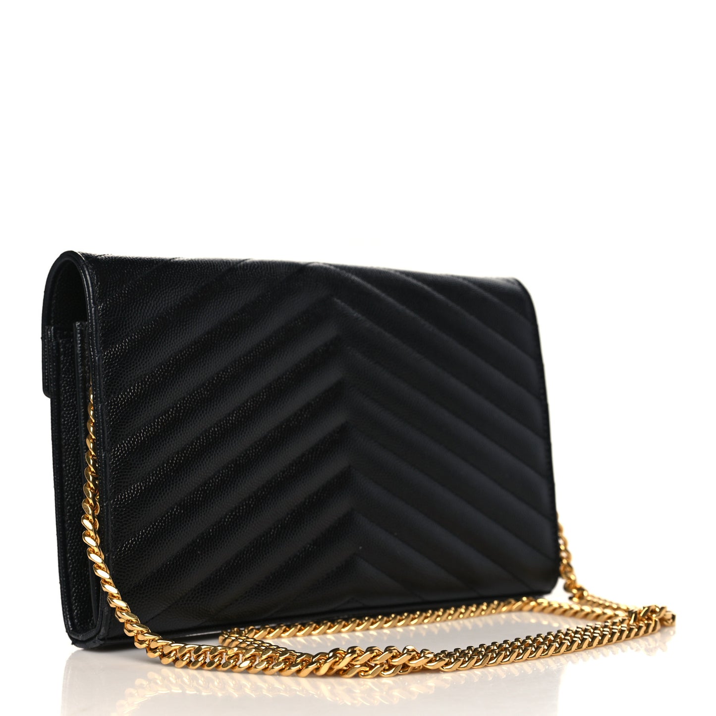 Grain De Poudre Matelasse Chevron Monogram Chain Wallet Black