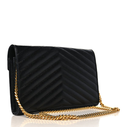 Saint Laurent Grain De Poudre Matelasse Chevron Monogram Chain Wallet Black 3 of 10
