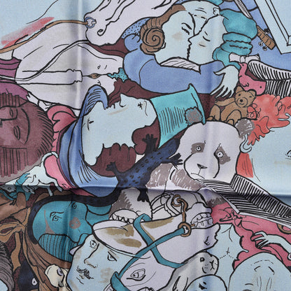 Hermes Silk Metamorphoses Par Paris Scarf 90 Argent Mauve Bleu 7 of 9