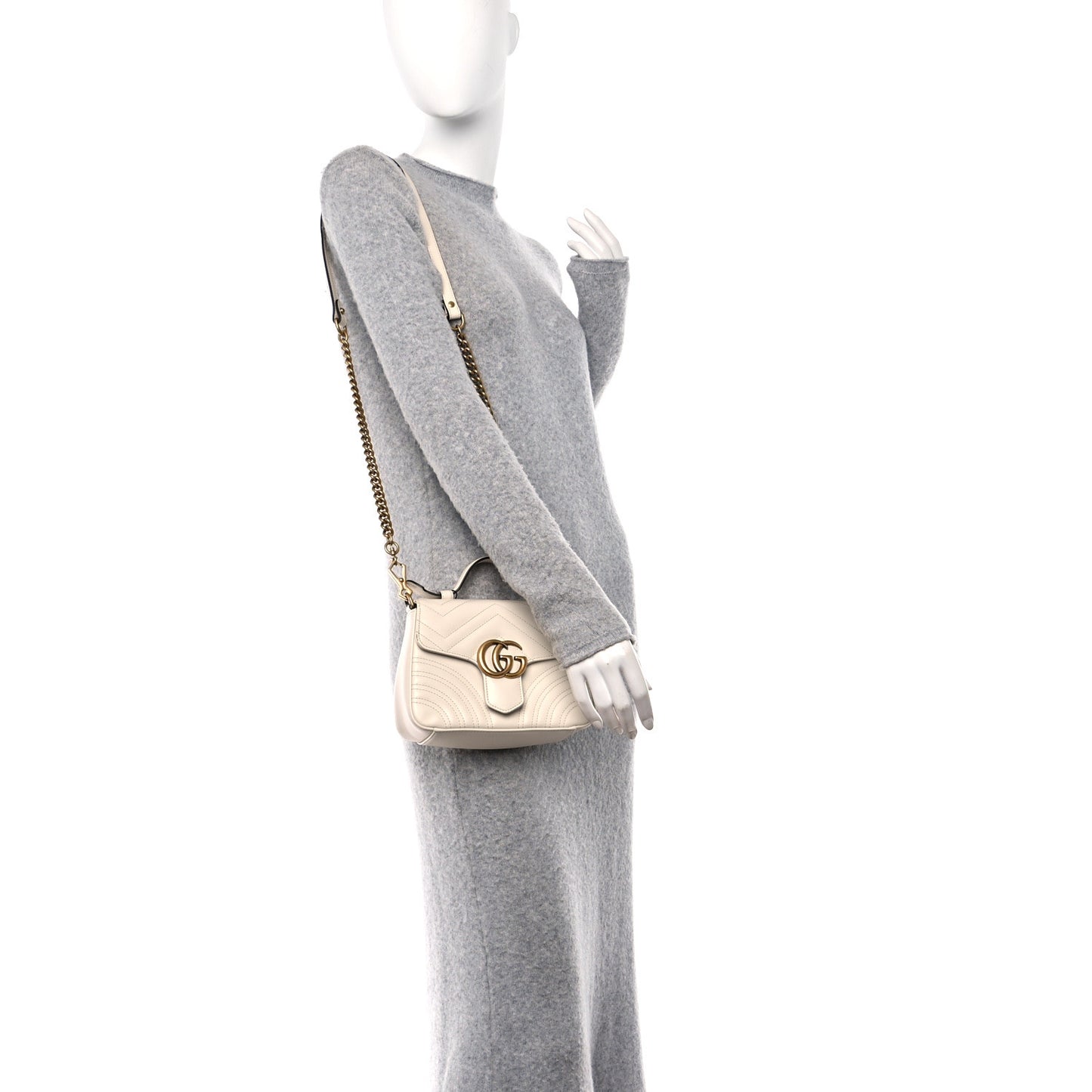 Calfskin Matelasse Mini GG Marmont Top Handle Shoulder Bag White