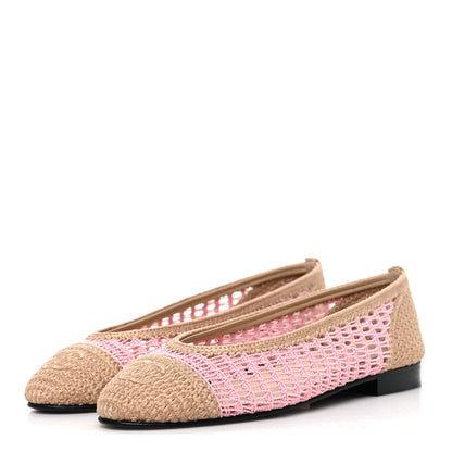 Chanel Raffia Cap Toe Ballerina Flats 37 Pink Beige 4 of 10