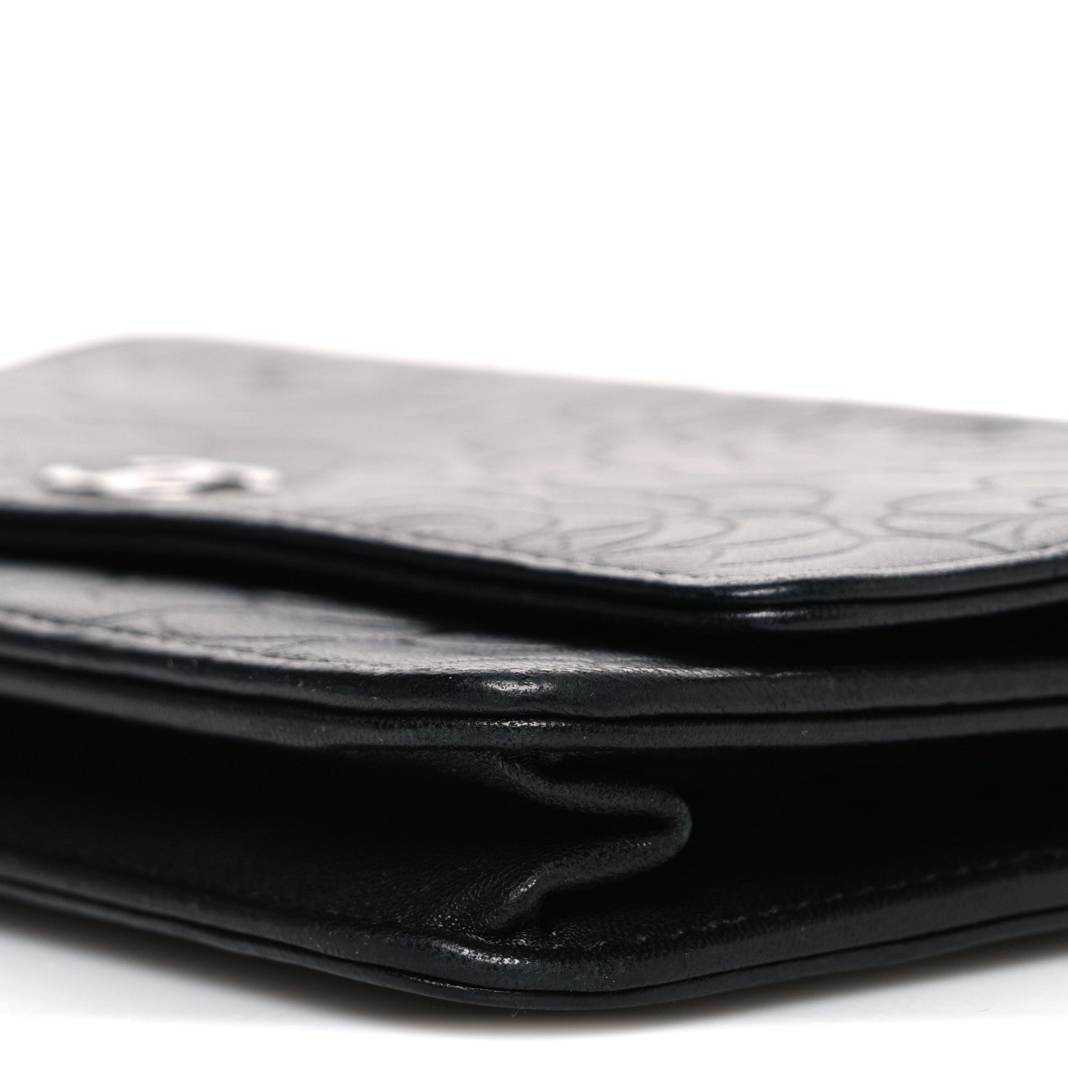 Chanel Lambskin Camellia Embossed Wallet on Chain WOC Black 11 of 11