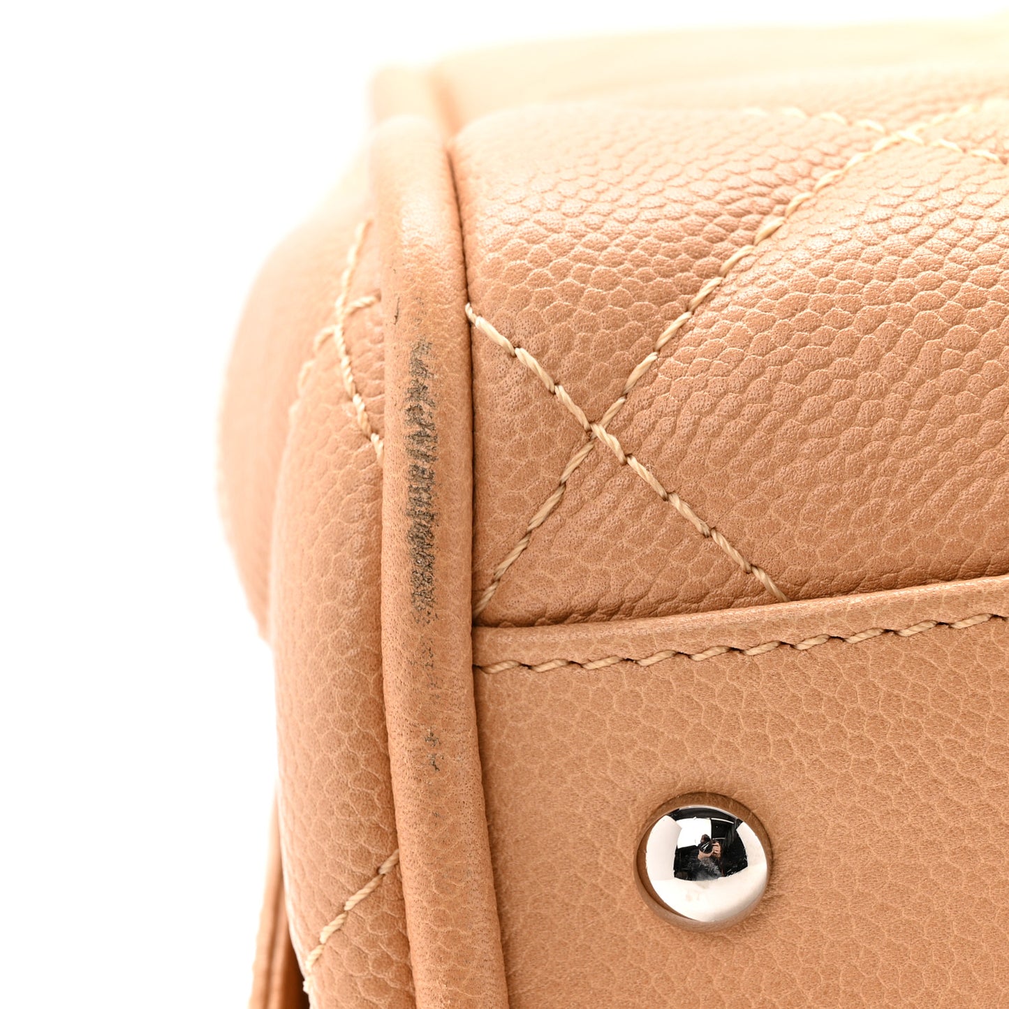 Caviar Quilted Timeless Bowler Beige
