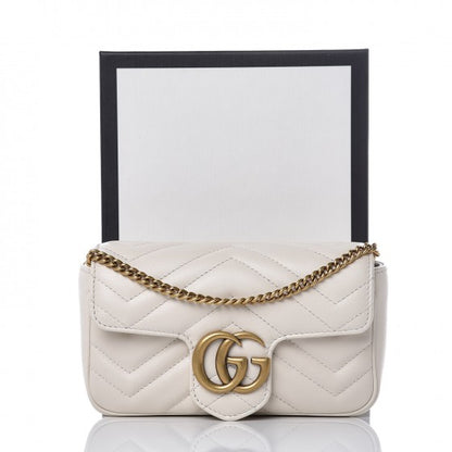 Gucci Calfskin Matelasse Super Mini GG Marmont Shoulder Bag White 6 of 6