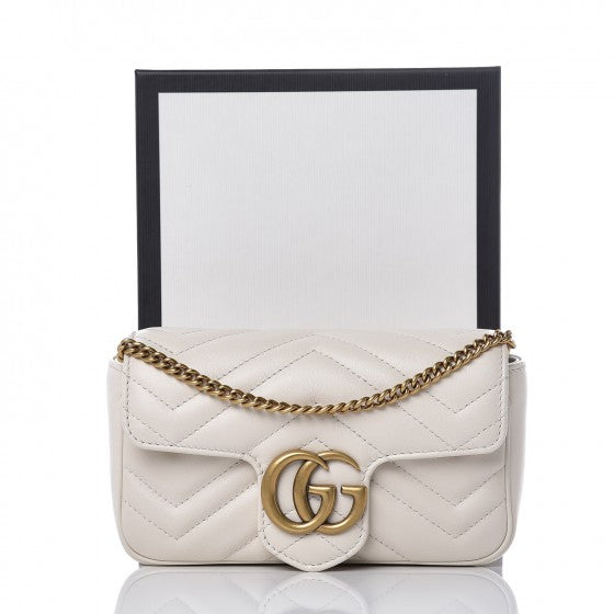 Calfskin Matelasse Super Mini GG Marmont Shoulder Bag White