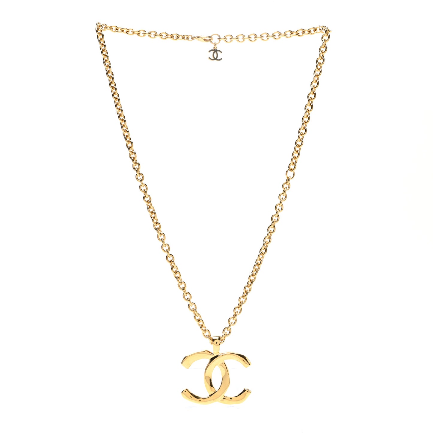 Metal Large CC Pendant Chain Necklace Gold