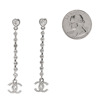 Chanel Crystal CC Heart Drop Earrings Silver 2 of 6