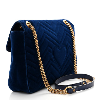 Gucci Velvet Matelasse Medium GG Marmont Shoulder Bag Cobalt Blue 3 of 15