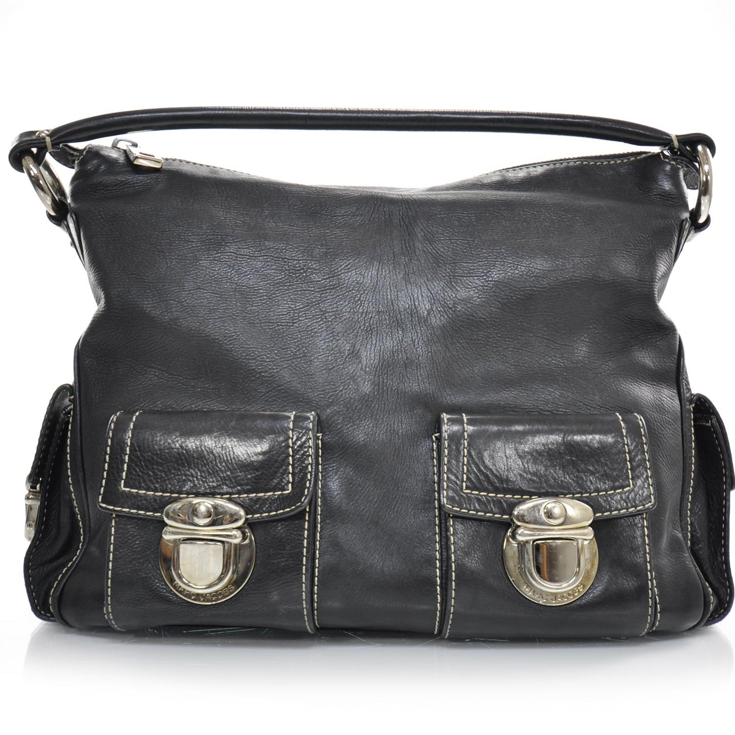 Leather Large Multipocket Hobo Black
