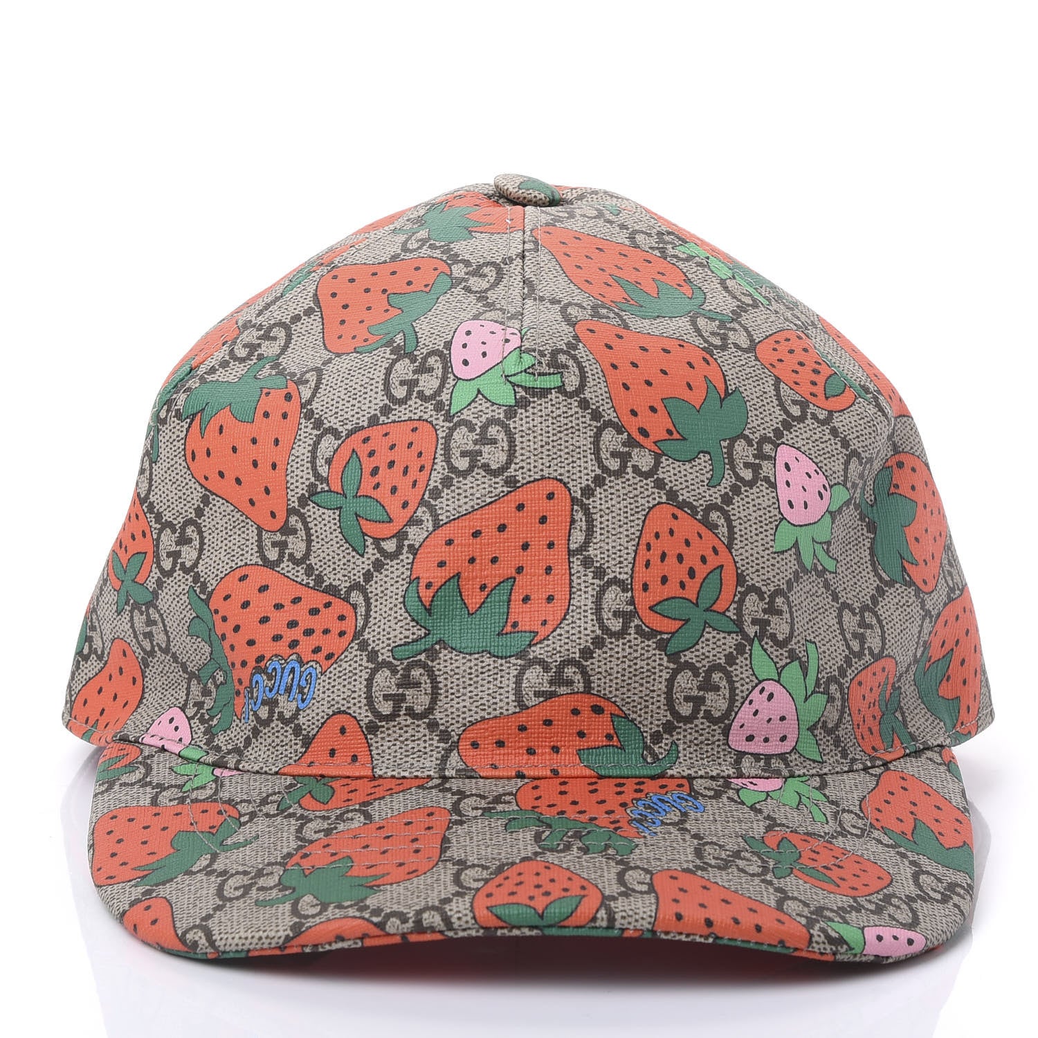 Gucci GG Supreme Monogram Strawberry Baseball Hat M Beige Multicolor 2 of 7
