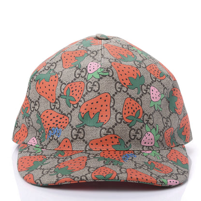 Gucci GG Supreme Monogram Strawberry Baseball Hat M Beige Multicolor 2 of 7