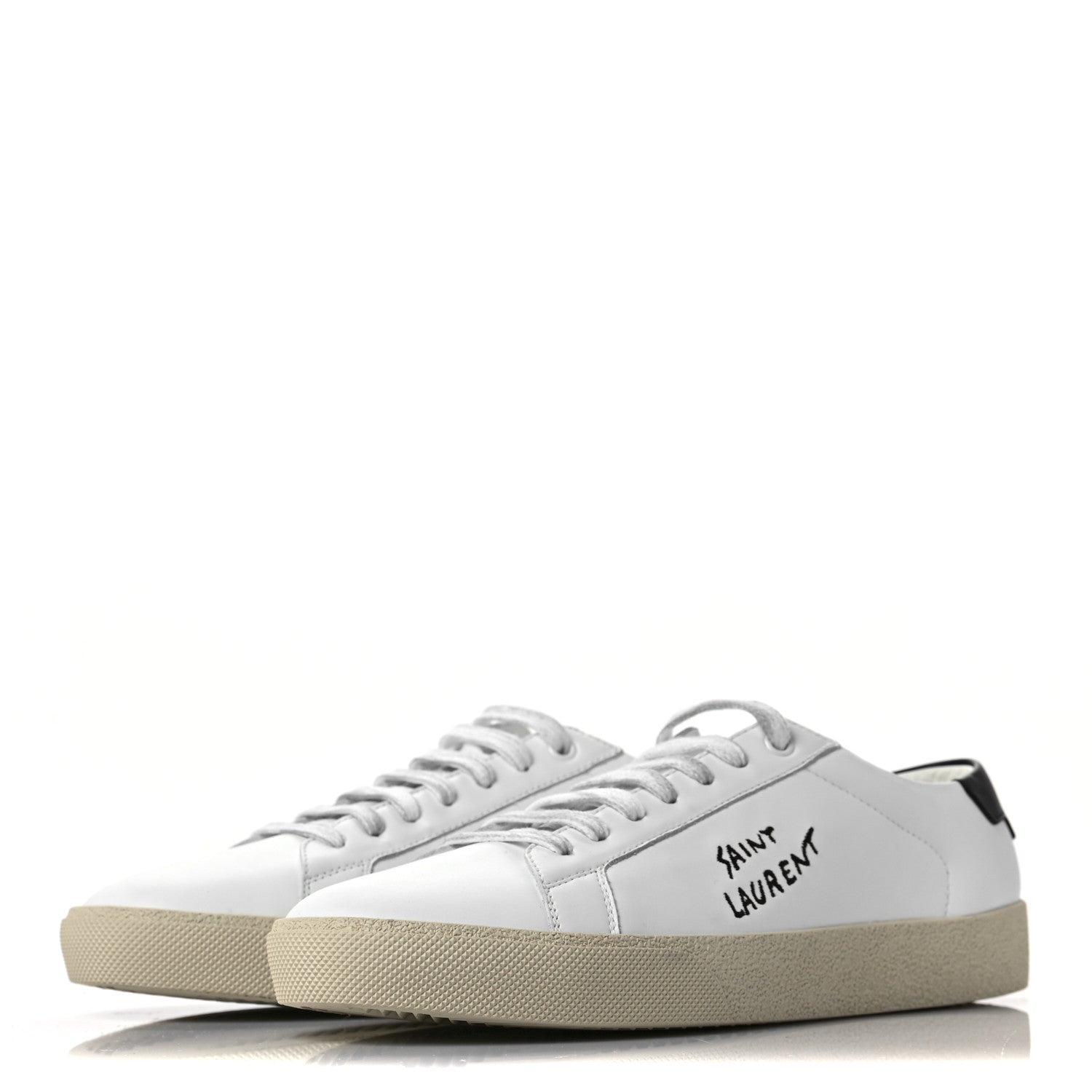 Saint Laurent Calfskin Embroidered Court Classic Sneakers 41 White Black 3 of 9