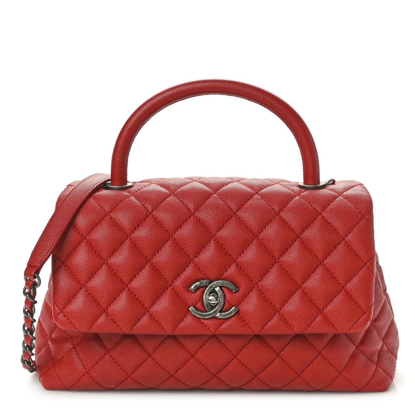 Caviar Quilted Small Coco Handle Flap Red