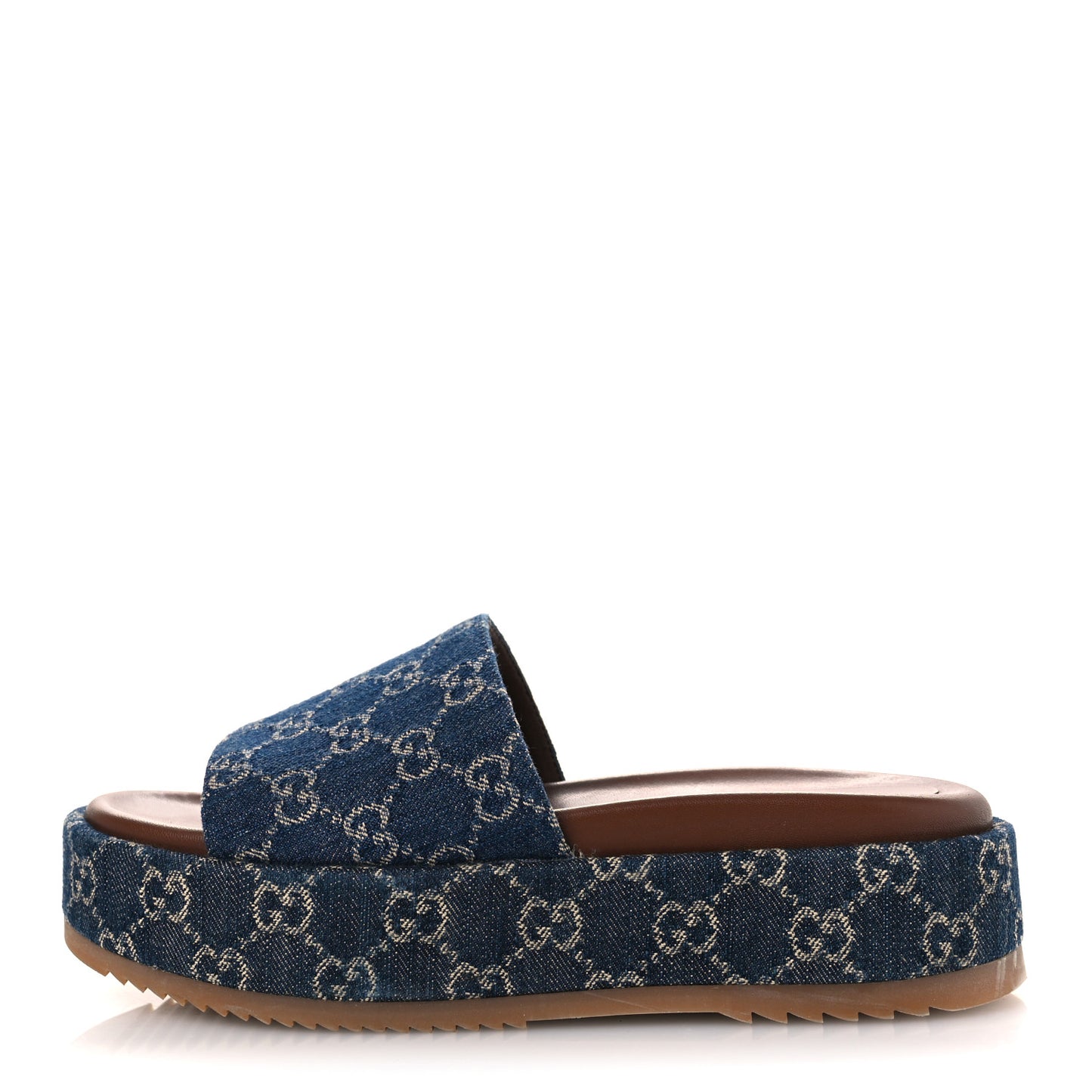 New Denim GG Monogram Angelina Platform 55mm Slide Sandals 39.5 Blue Tea