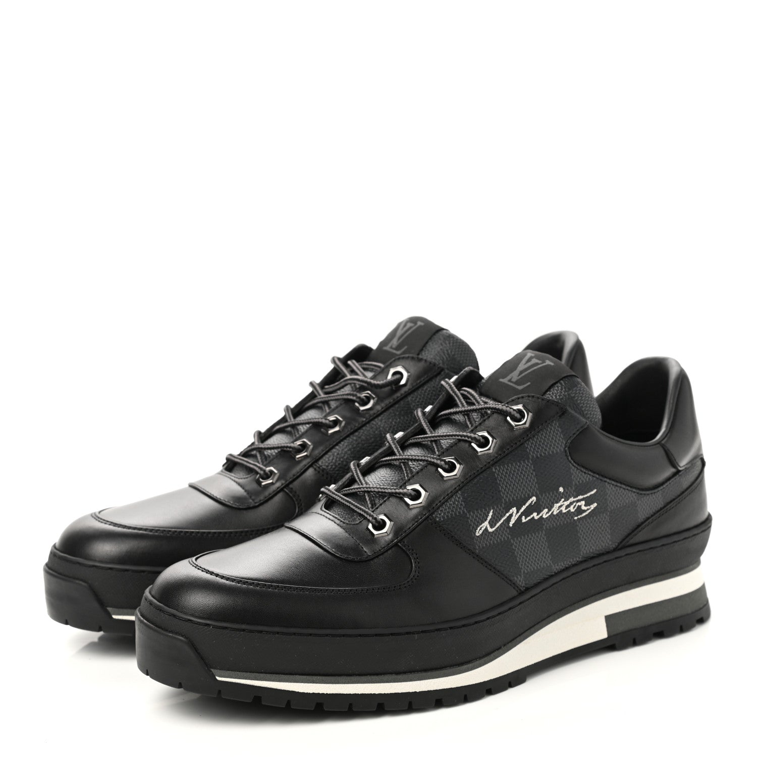 Louis Vuitton Calfskin Damier Graphite Harlem Sneakers 8 Black 3 of 9