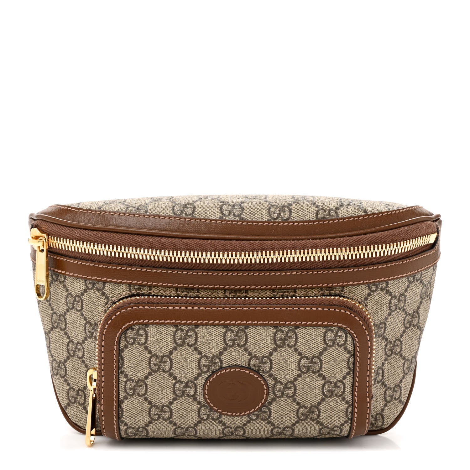 Gucci GG Supreme Monogram Textured Calfskin Retro Interlocking G Belt Bag Beige Ebony Brown Sugar 1 of 14