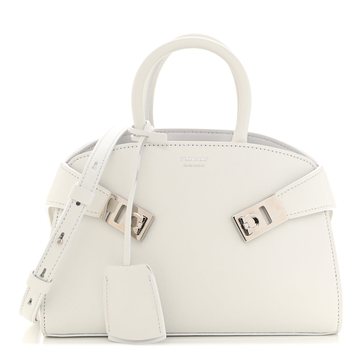 Natural Grain Calfskin Mini Hug Bag Optic White