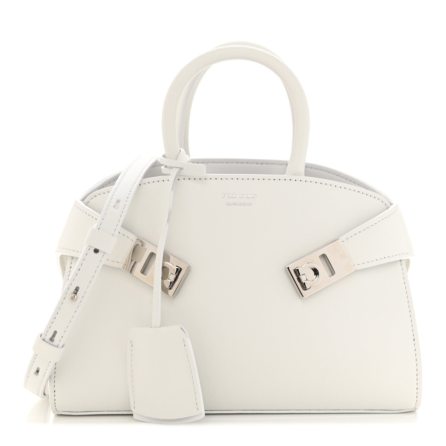Salvatore Ferragamo Natural Grain Calfskin Mini Hug Bag Optic White 1 of 13
